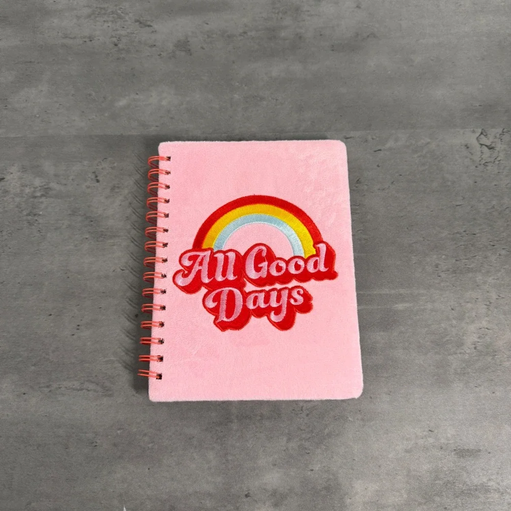 Spiral Notebook Diary Drawing Art Pink All Good Days Rainbow Plush Journal